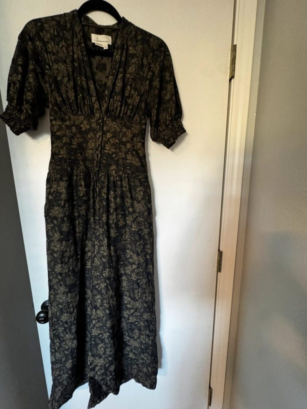 Anthropologie Linen Botanical Puff Sleeve Jumpsuit